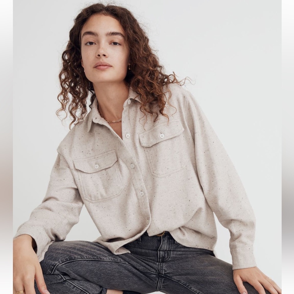 Madewell Cream Donegal Flannel Shacket button up shirt - Picture 11 of 13